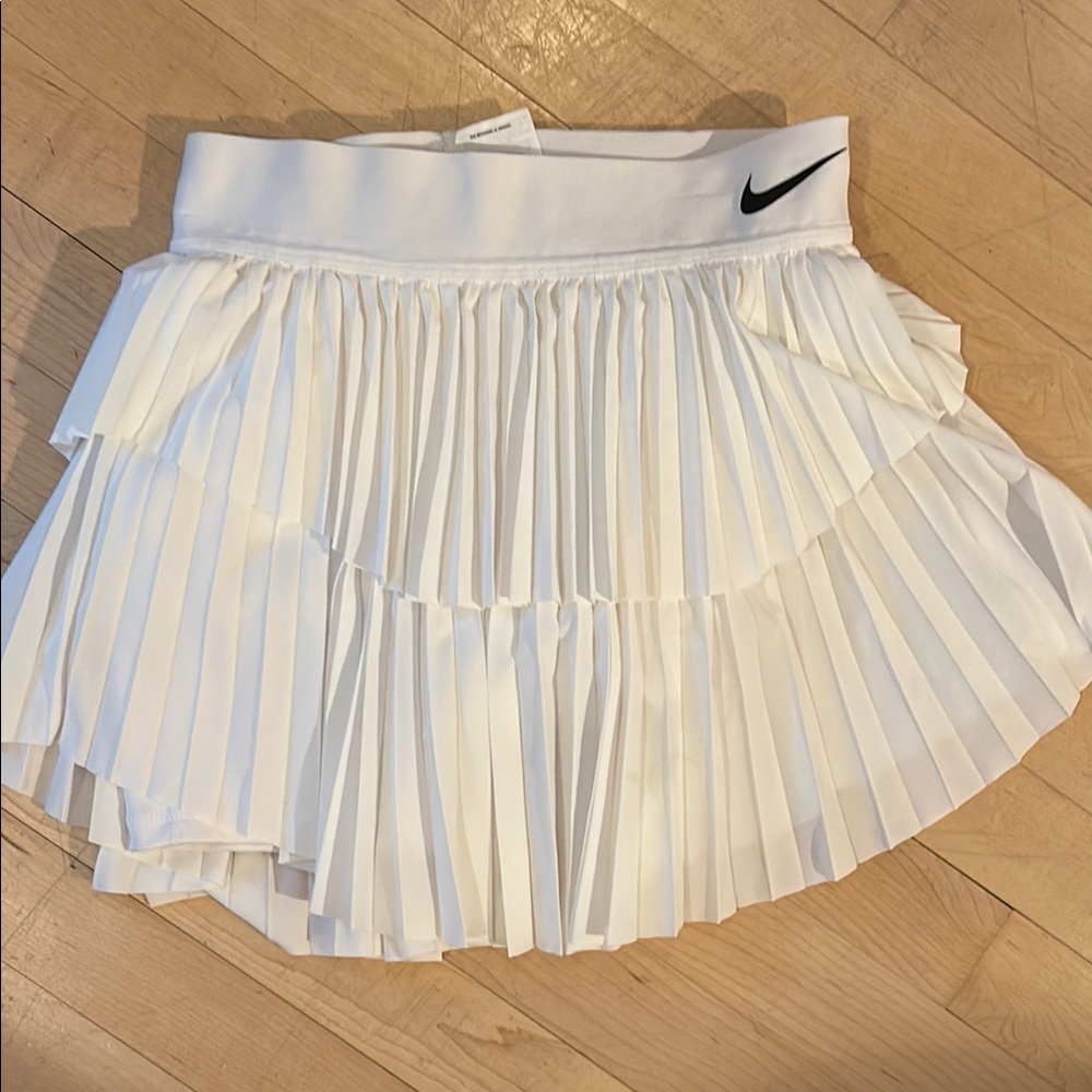 Nike White Mini Skater Skirt with Pleated Design